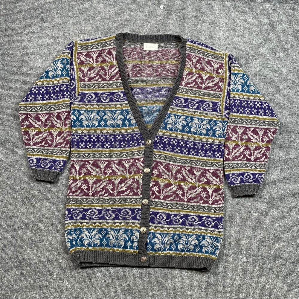 Vintage Jantzen Cardigan Sweater Womens Medium Multi Color Fair Isle Floral USA